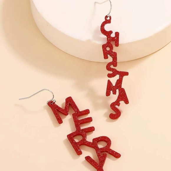 Merry Christmas Red Sparkle Earrings - Picture 6 of 7